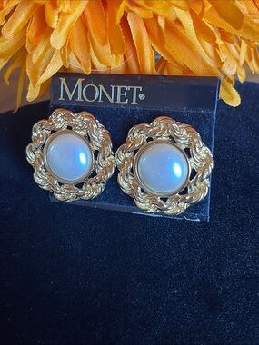 Monet Gold-Tone Earrings with Opalescent Centers